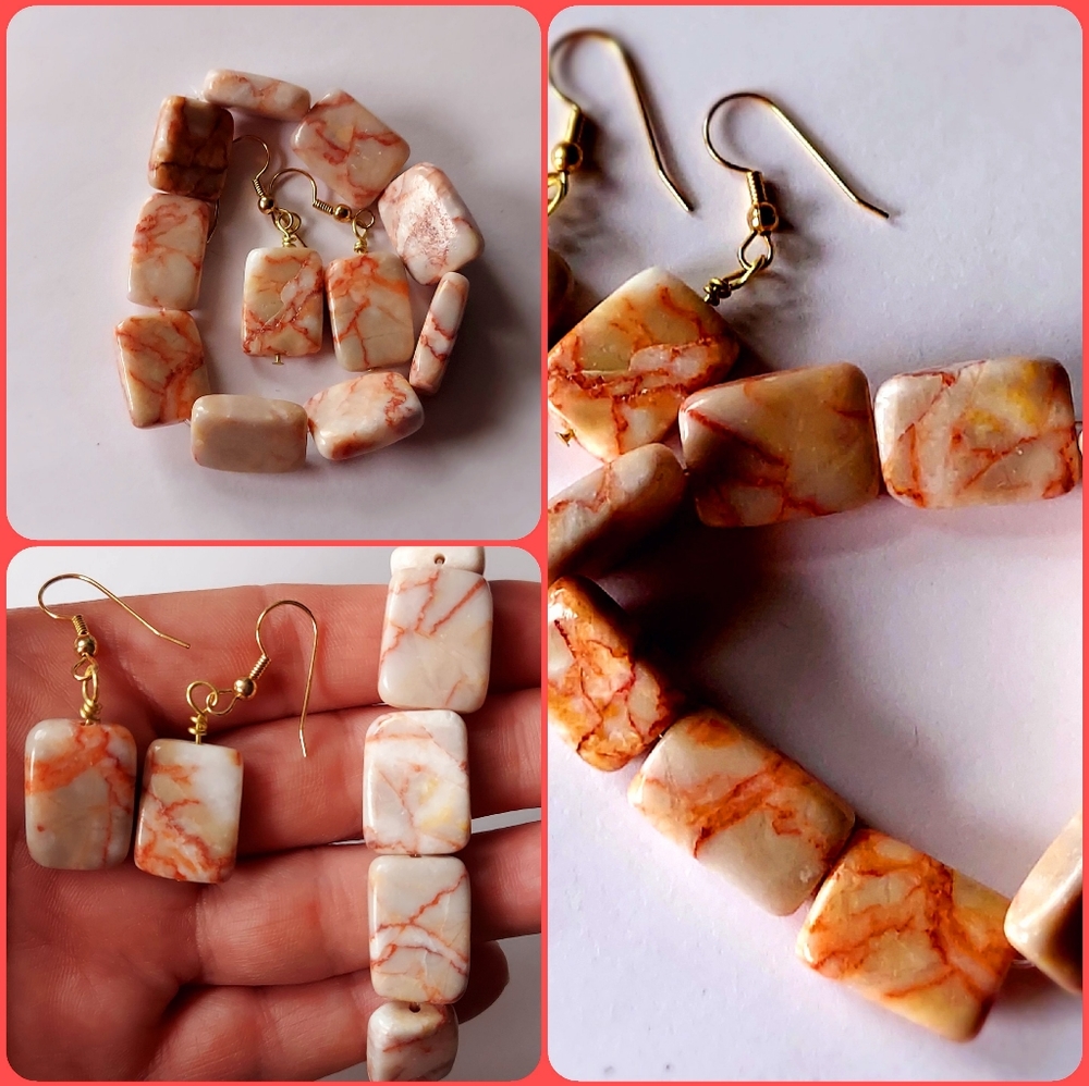 Redline marble bracelet and earrings